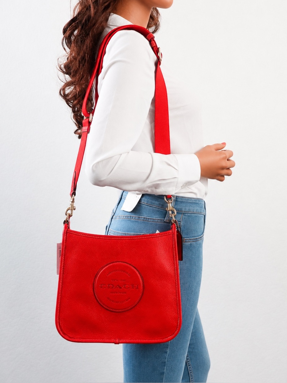 Coach CA290 Dempsey File Bag Leather Crossbody in Miami Red
